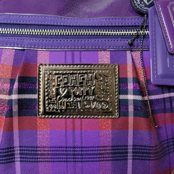Coach Limited Edition Poppy Purple Tartan Plaid Large Glam Tote Bag - Picture 10 of 10